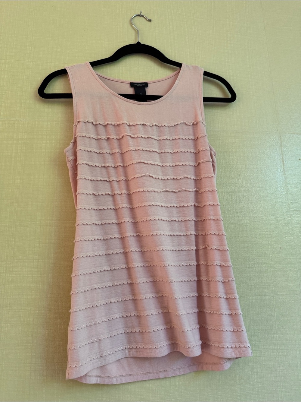 Ann Taylor Factory Sleeveless Pink Ruffle-Trim Knit Top
